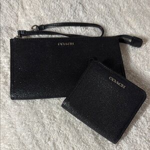Coach Shimmering Black Wristlet and Wallet Duo